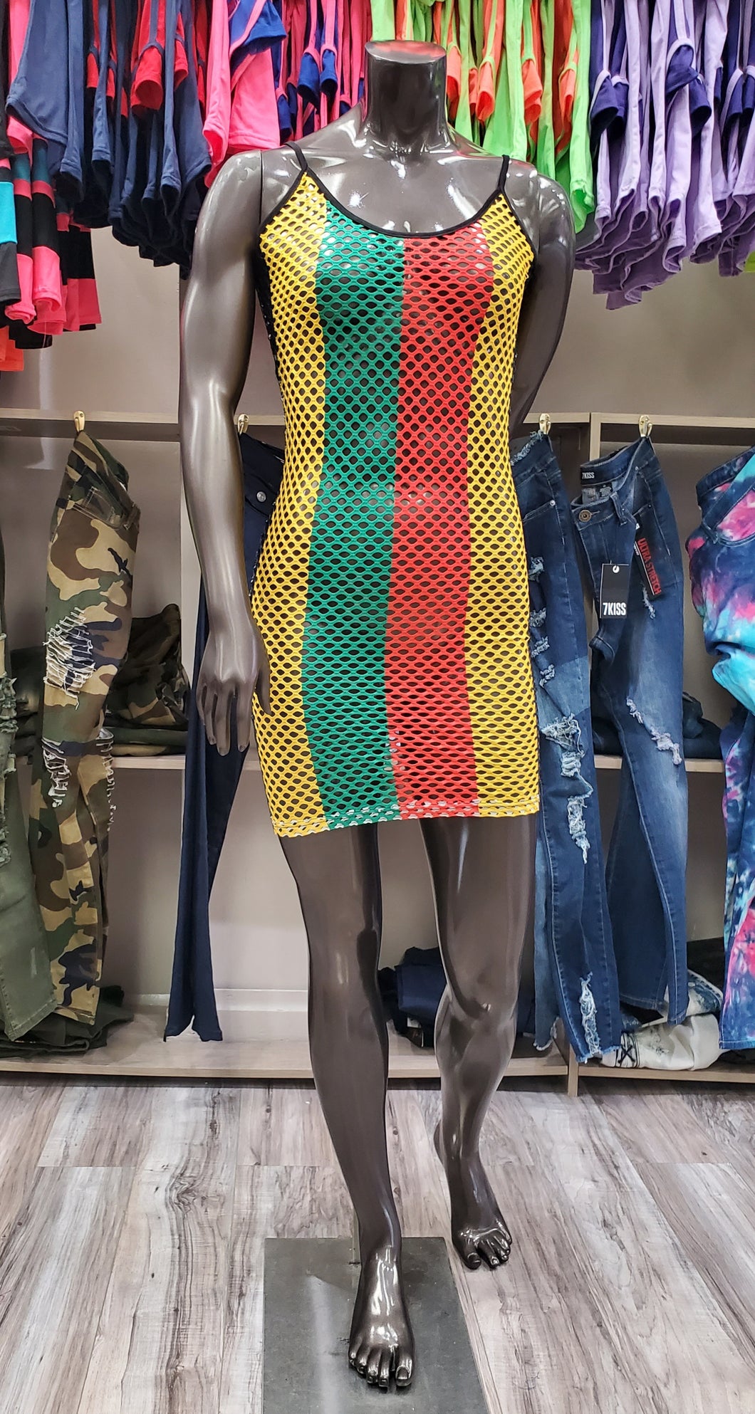 REDFOX MESH COLOR BLOCK DRESS (RASTA)
