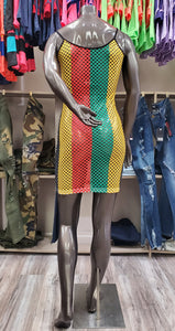 REDFOX MESH COLOR BLOCK DRESS (RASTA)