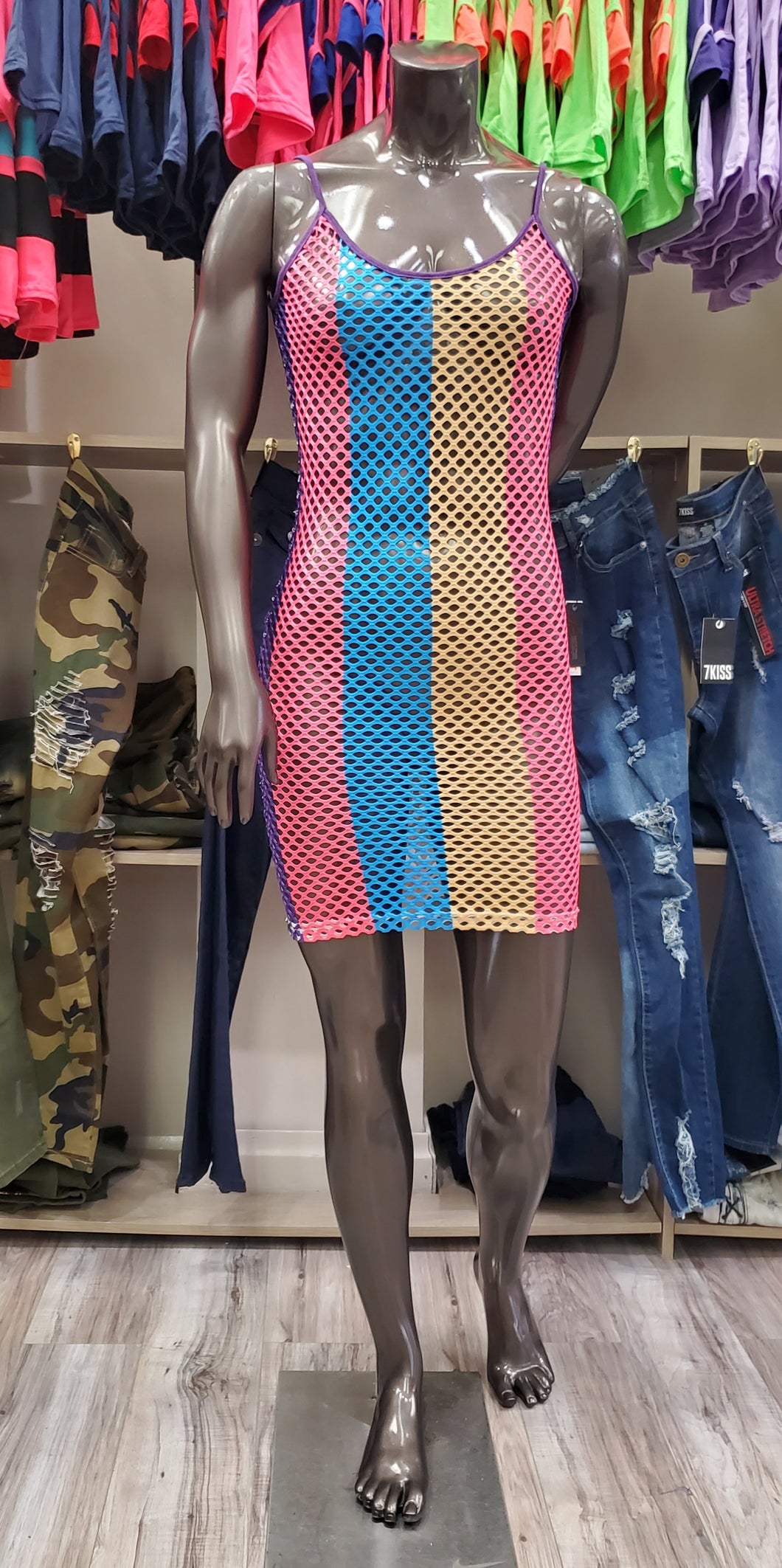REDFOX MESH COLOR BLOCK DRESS (MULTI)