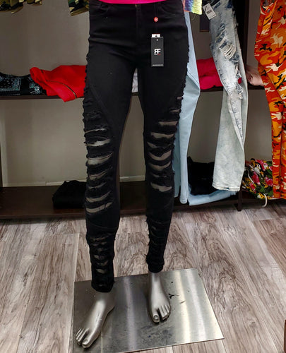 REDFOX HIGHWAIST ALL OVER RIP JEAN BLACK (PA0476)