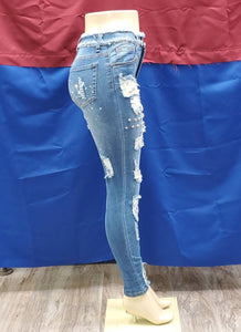 REDFOX HIGHWAIST JEANS WITH STUDS (MEDIUM BLUE) PA0493