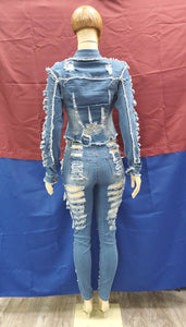 REDFOX FRAY DISTRESSED DENIM MEDIUM BLUE SET (SD100)