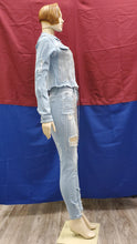Load image into Gallery viewer, REDFOX RIPPED CROP RHINESTONES SET LT.BLUE (SD103)