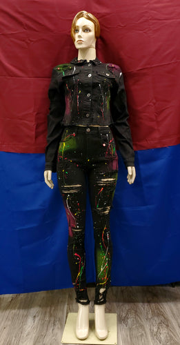 REDFOX NEON SPLATTER 2pc. DENIM SET (Black)