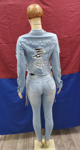 Load image into Gallery viewer, REDFOX RIPPED CROP RHINESTONES SET LT.BLUE (SD103)