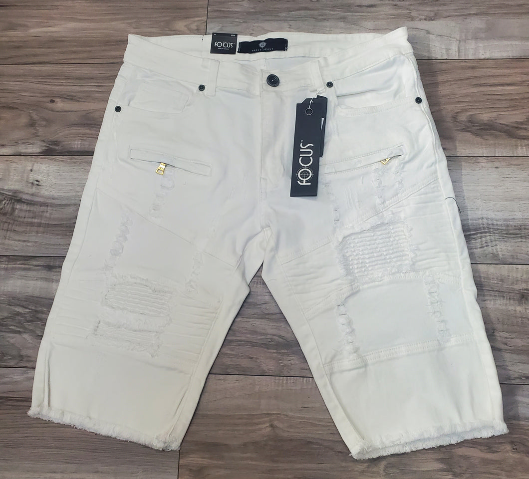 FOCUS MOTO RIPPED SHORTS (WHITE)