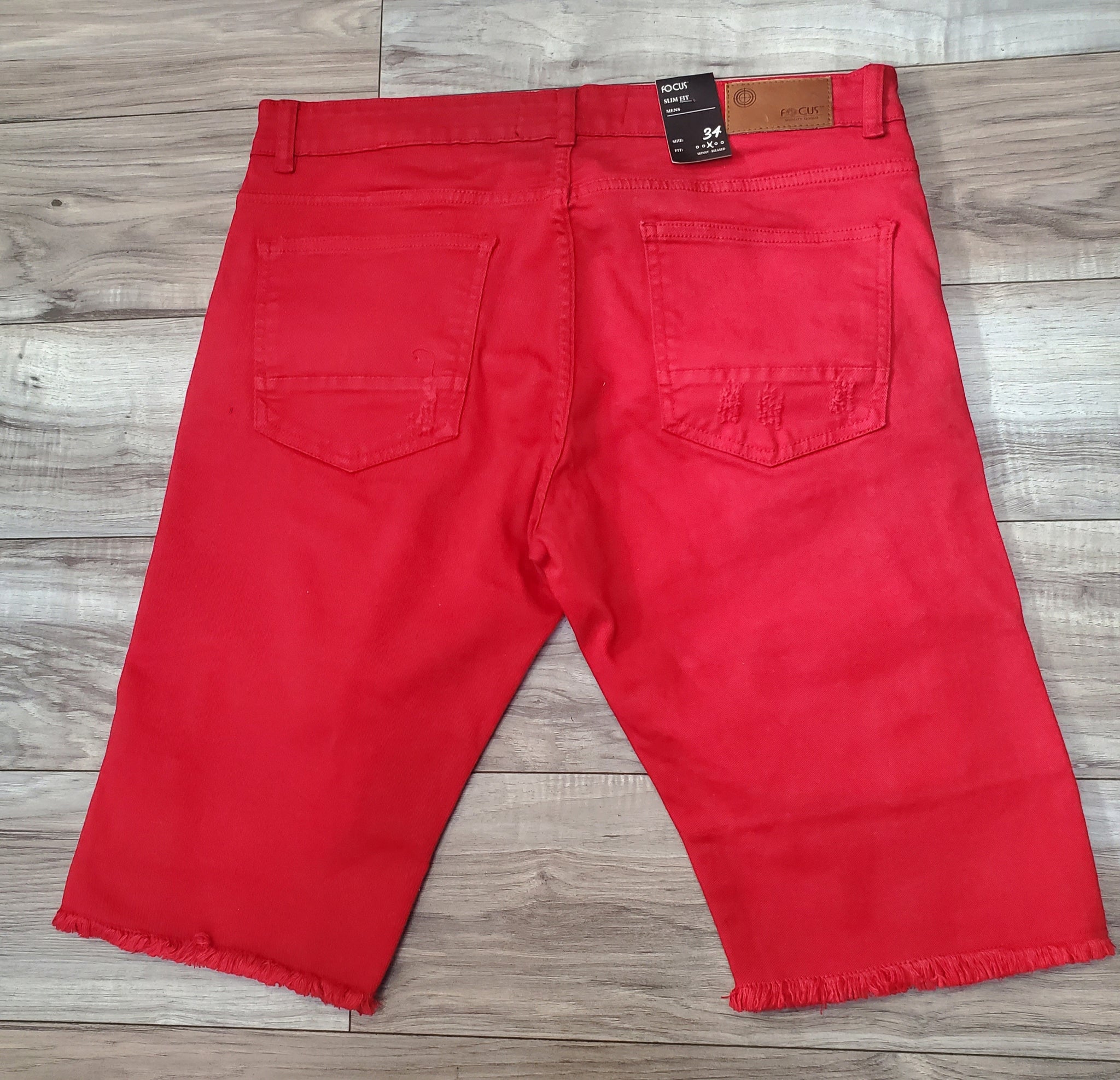 Red top ripped shorts
