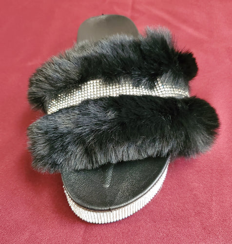 WOMEN RHINESTONE SLIDES (BLACK)