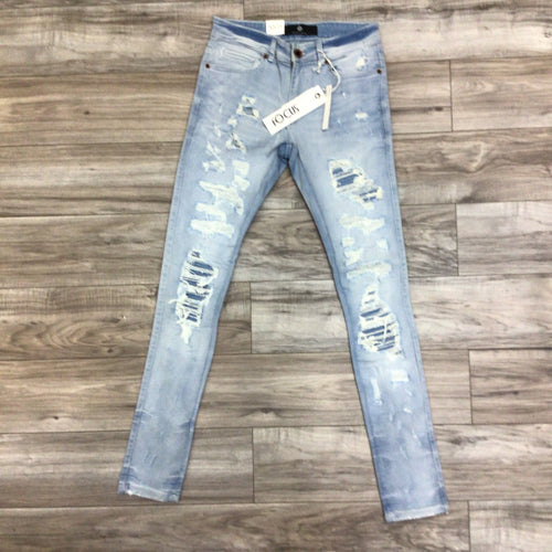 FOCUS LIGHT WASH DISTRESSED W/MOTTO JEANS