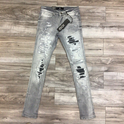 FOCUS LIGHT GREY DISTRESSED W/MOTTO JEANS