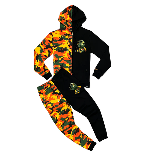 CIVILIZED Camo Bear Color Block Hoodie Jogger Set (BLACK & MULTI)