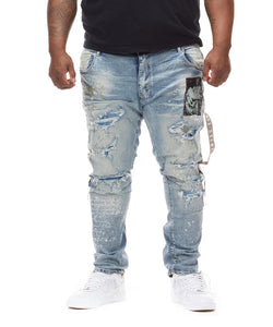 SMOKE RISE COLLAGE PATCH JEANS (CONWAY BLUE)