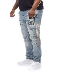 SMOKE RISE COLLAGE PATCH JEANS (CONWAY BLUE)