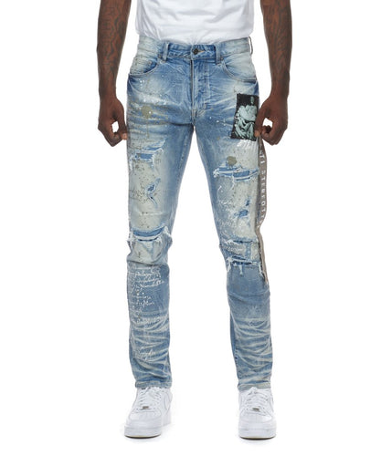 SMOKE RISE COLLAGE PATCH JEANS (CONWAY BLUE)