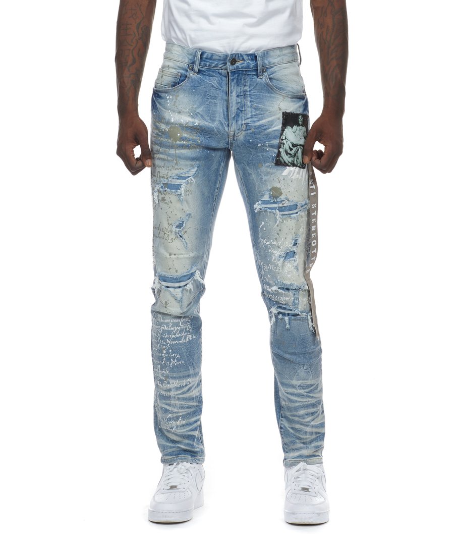 SMOKE RISE COLLAGE PATCH JEANS (CONWAY BLUE)