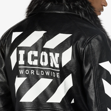 Load image into Gallery viewer, COPPER RIVET BLACK &quot;ICON&quot; BIKER JACKET W/ DETACHABLE FUR