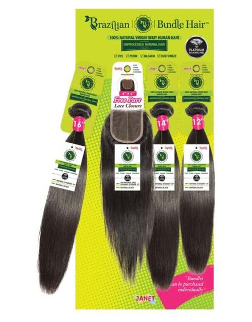 JANET COLLECTION BRAZILIAN STRAIGHT BUNDLES 3pc 4X4