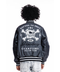 SMOKE RISE EMBROIDERY FASHION MELTON VARSITY JACKET (GREY)