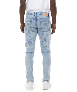 SMOKE RISE HEAVY RIP & REPAIR FASHION JEANS MIZU BLUE