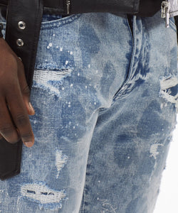 SMOKE RISE HEAVY RIP & REPAIR FASHION JEANS MIZU BLUE