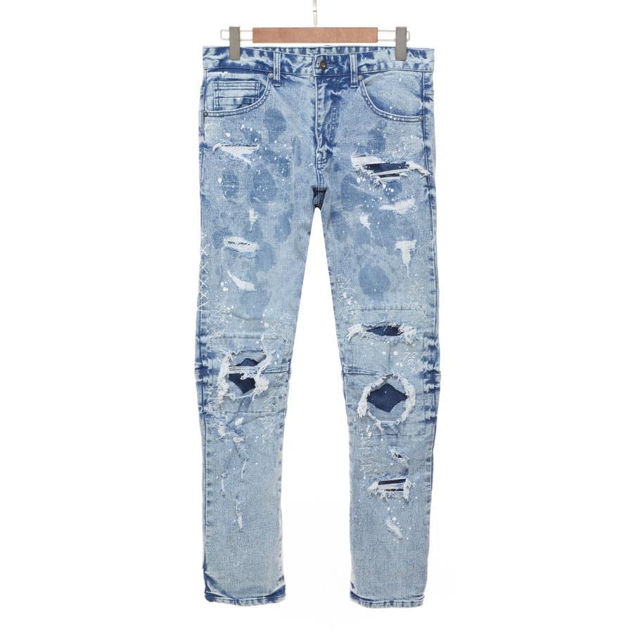 SMOKE RISE HEAVY RIP & REPAIR FASHION JEANS MIZU BLUE