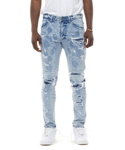 SMOKE RISE HEAVY RIP & REPAIR FASHION JEANS MIZU BLUE