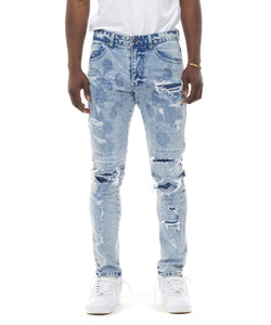 SMOKE RISE HEAVY RIP & REPAIR FASHION JEANS MIZU BLUE