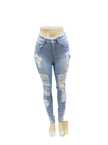 REDFOX HIGHWAIST RIP OFF SKINNY JEANS (LT.BLUE) PA0494