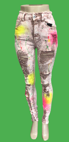 RedFox High Waist Ruby Wash Splatter Jeans PA0509