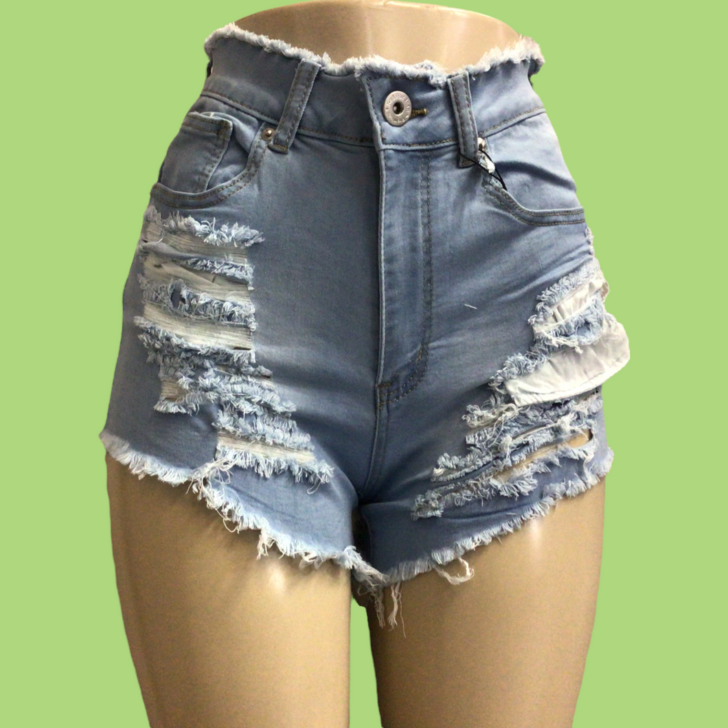 REDFOX HIGHWAIST HEAVY RIP SHORTS (LT BLUE) PS133