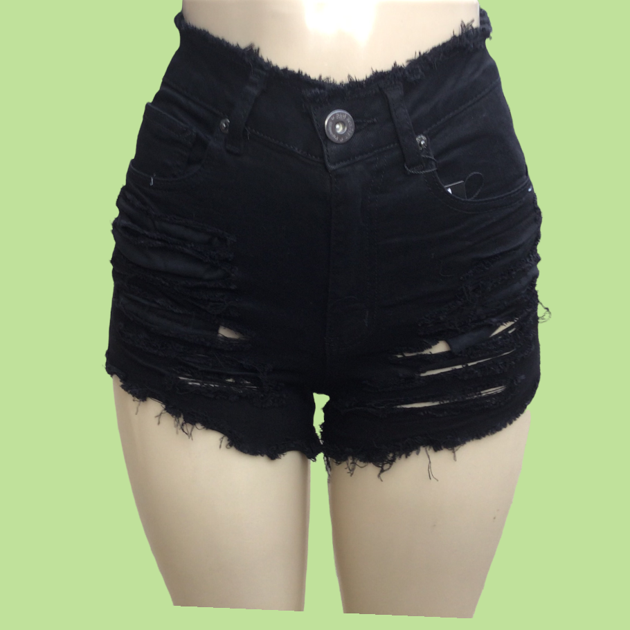 REDFOX HIGHWAIST HEAVY RIP SHORTS (BLACK) PS133