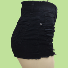Load image into Gallery viewer, REDFOX HIGHWAIST HEAVY RIP SHORTS (BLACK) PS133