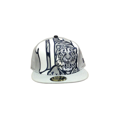 Detroit Lions New Era Oversized Logo Fitted Cap - Grey/Navy