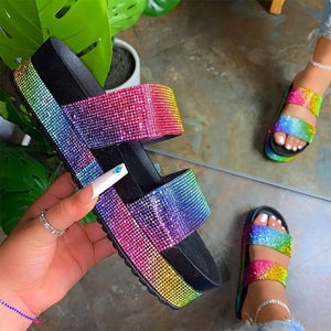 WOMEN RHINESTONE SLIDES (MULTI)