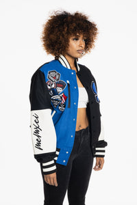 SMOKE RISE COLOR BLOCK FASHION VARSITY JACKET (ROYAL BLUE)