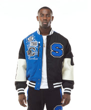 Load image into Gallery viewer, SMOKE RISE COLOR BLOCK FASHION VARSITY JACKET (ROYAL BLUE)