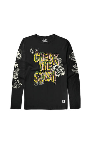 HUSTLE GANG CHECK THE STASH L/S TEE (BLACK)