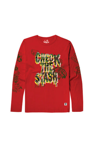 HUSTLE GANG CHECK THE STASH L/S TEE (BERRY)