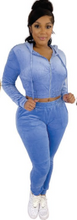 Load image into Gallery viewer, ACCESS LADIES 2PC ACTIVEWEAR VELVET JOGGER OUTFIT SET (BLUE)