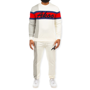 AKOO VARSITY COLORBLOCK CREWNECK & JOGGER SET (WHISPER WHITE)