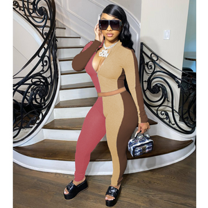 Women Knitted Patchwork Ribbed L/S 2 pc. Set (Neapolitan) IN STORES NOW