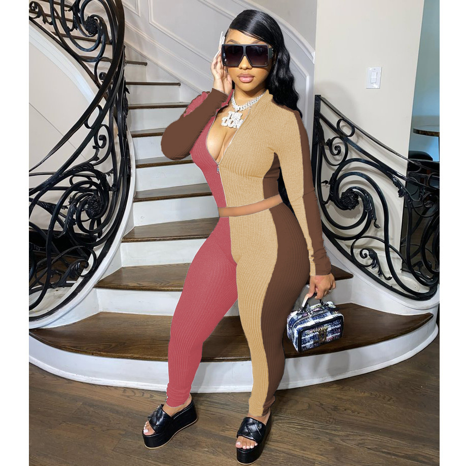 Women Knitted Patchwork Ribbed L/S 2 pc. Set (Neapolitan) IN STORES NOW
