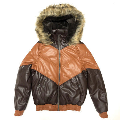 REDFOX DAKOMA (KIDS) PADDED BOMBER JACKET WITH FAUX FUR (BR/TAN)