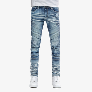 COPPER RIVET PREMIUM LIGHT BLUE SAND WASHED MOTO JEANS