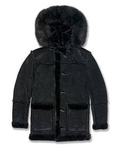 REDFOX DAKOMA FAUX SUEDE COAT W/FAUX FUR TRIMMED HOOD (BLK)