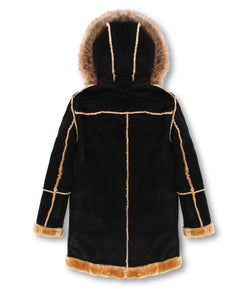 REDFOX DAKOMA FAUX SUEDE COAT W/FAUX FUR TRIMMED HOOD (BK/MOCO)