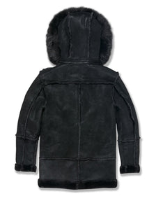 REDFOX DAKOMA FAUX SUEDE COAT W/FAUX FUR TRIMMED HOOD (BLK)