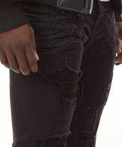 SMOKE RISE GOTHIC FASHION JEANS JET BLACK