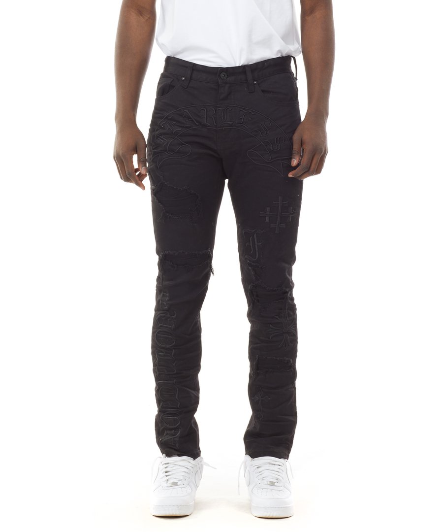 SMOKE RISE GOTHIC FASHION JEANS JET BLACK