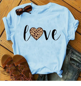 WOMEN LEOPARD LOVE TEE (LT BLUE)